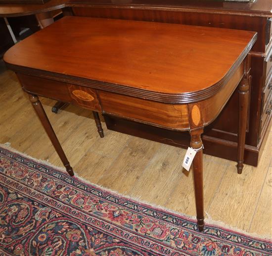 A George III mahogany D-shaped folding tea table W.91cm